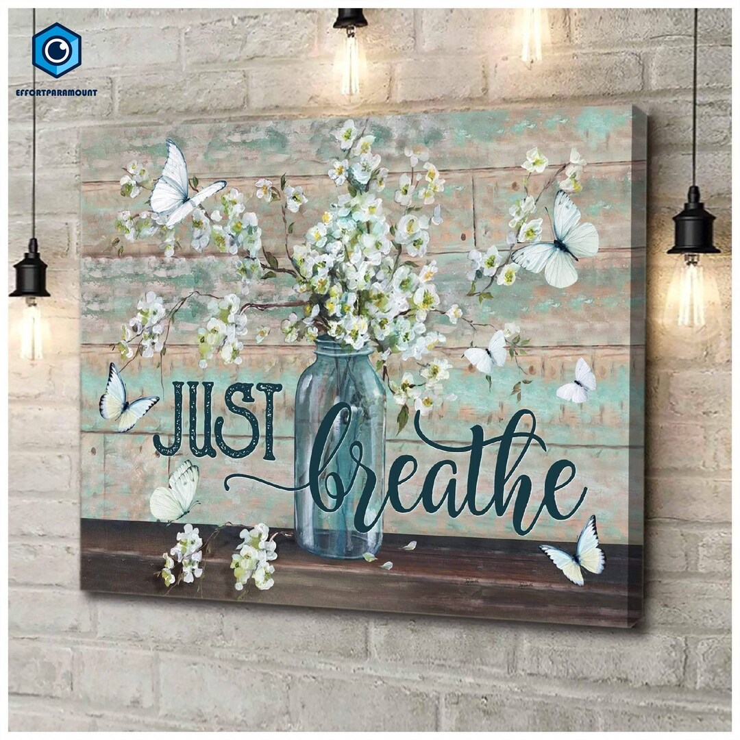 Just Breathe Butterfly Canvas Wooden Style Wall Art Home Decor Canvas