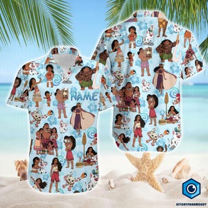 Custom Moana Summer Hawaiian Shirt, Disneyland Moana Tropical Pattern Shirt, Moana Maui Hei Hei Pua Shirt, Family Hawaii Trip Shirt