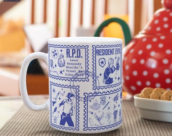 Taza con sellos de Resident Evil / Taza de Leon Kennedy / Taza de café RE 4 / Leon Kennedy / Albert Wesker / Taza de videojuego