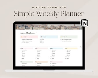 Minimalist Weekly Planner Notion Template (Digital Download)