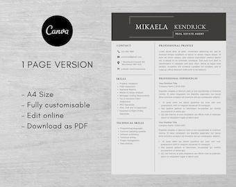 Resume Template, Canva Resume Templates, Real Estate Modern Resume Template for Canva, Real Estate Resume Template, CV and Cover Letter
