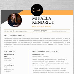 Resume Real Estate Agent Template, Canva Resume Templates, Resume Template for Canva, Real Estate Resume Template, CV and Cover Letter
