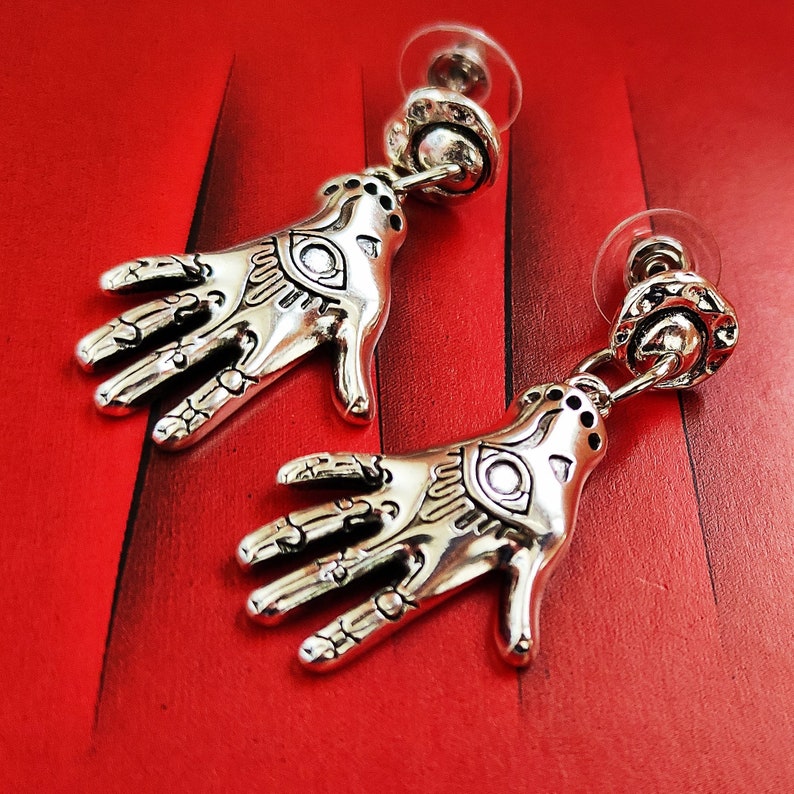 Silver Stud Hamsa Mystical Jewellery Symbol Tarot Astrology Jewelry Protection Charm Hamsa Earrings Hand of Fatima Magic Hand Necklace