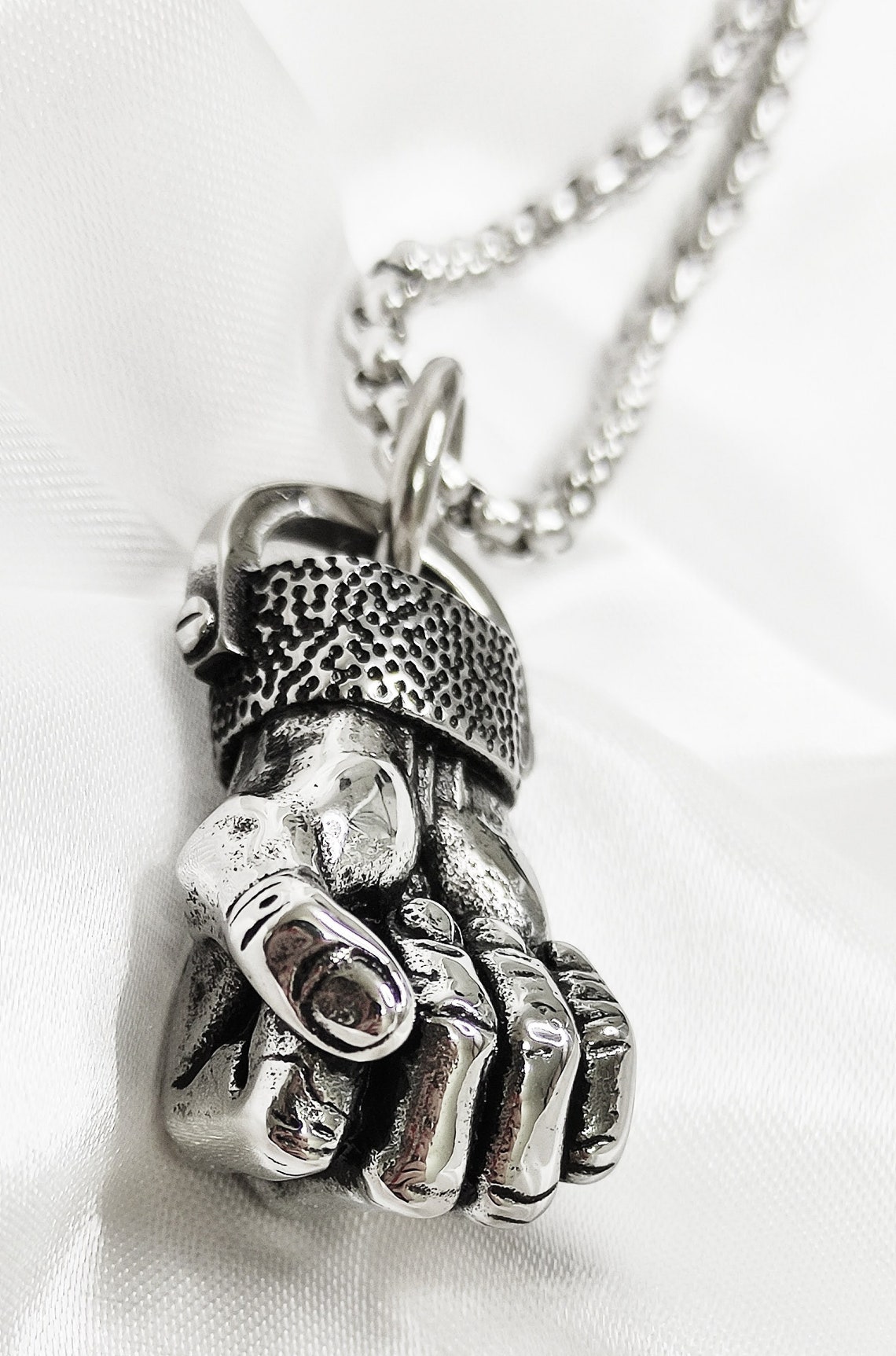 Human Fist Pendant Necklace Motorcycle Jewelry Clenched Hand Etsy