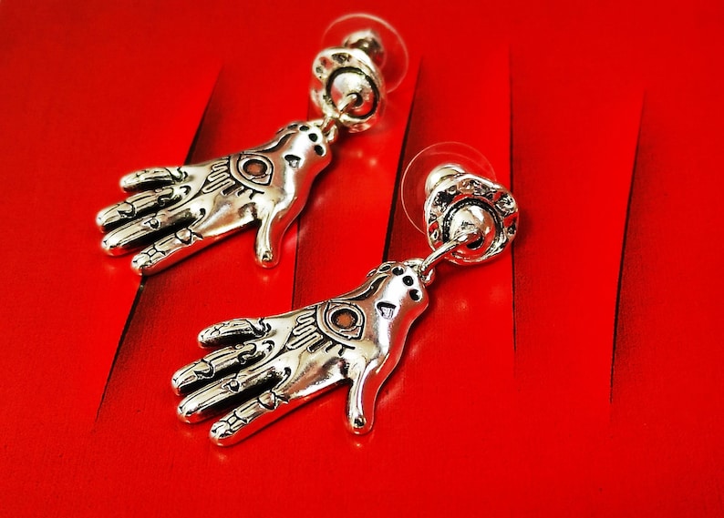Silver Stud Hamsa Mystical Jewellery Symbol Tarot Astrology Jewelry Protection Charm Hamsa Earrings Hand of Fatima Magic Hand Necklace