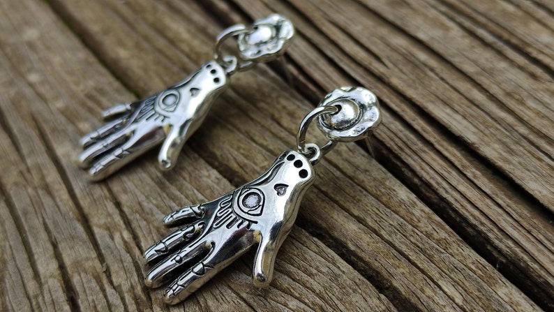 Silver Stud Hamsa Mystical Jewellery Symbol Tarot Astrology Jewelry Protection Charm Hamsa Earrings Hand of Fatima Magic Hand Necklace