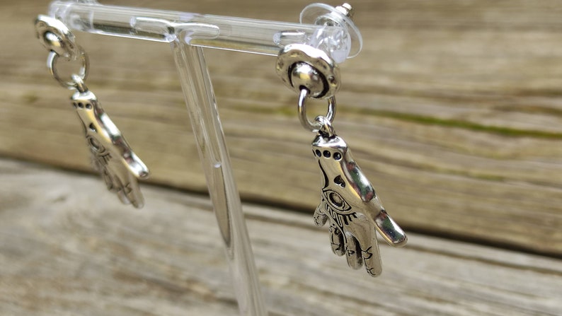 Silver Stud Hamsa Mystical Jewellery Symbol Tarot Astrology Jewelry Protection Charm Hamsa Earrings Hand of Fatima Magic Hand Necklace