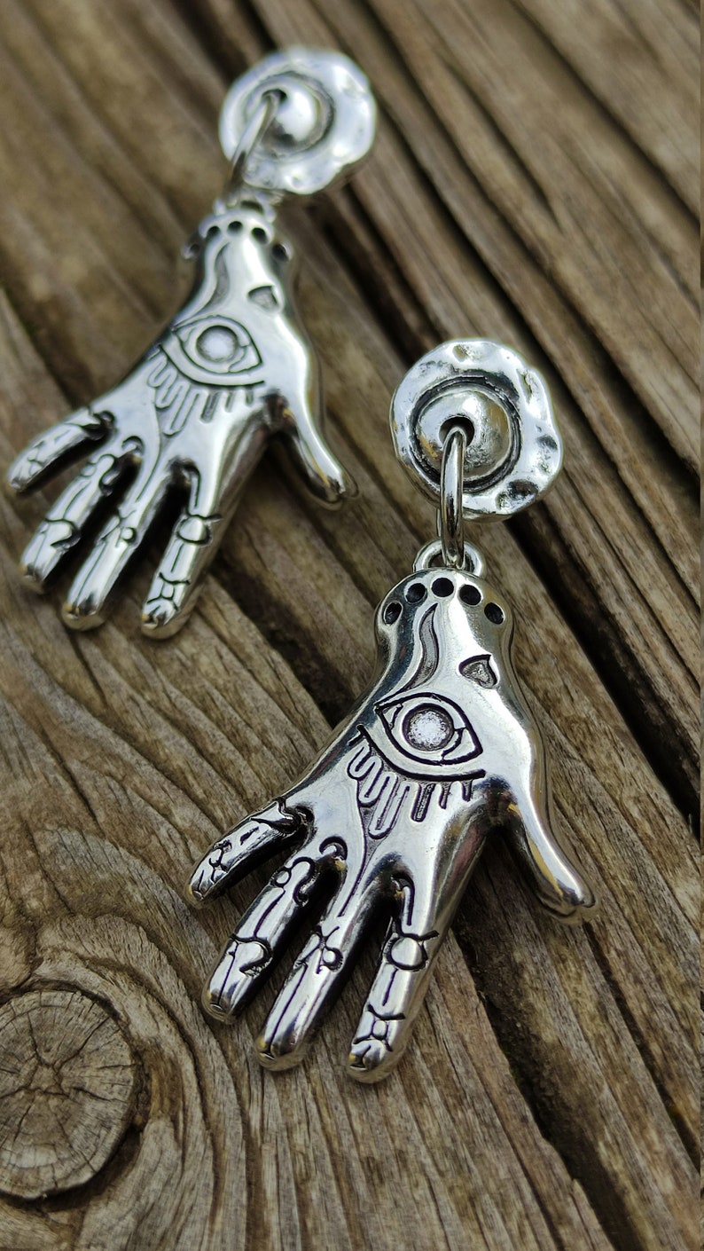 Silver Stud Hamsa Mystical Jewellery Symbol Tarot Astrology Jewelry Protection Charm Hamsa Earrings Hand of Fatima Magic Hand Necklace