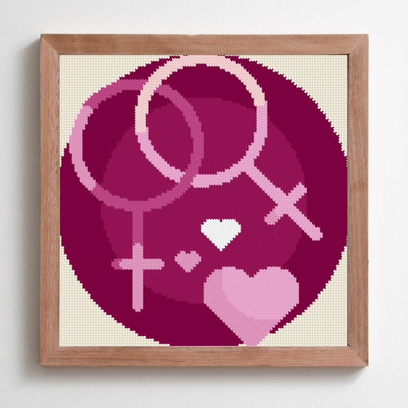 Lesbian Love Pride Counted Cross Stitch Pattern Instant PDF Download image 1