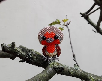 3D Beading Beaded Animal Big Head Robin PDF Pattern in English/ Perlentier Big Head Robin - PDF pattern in German