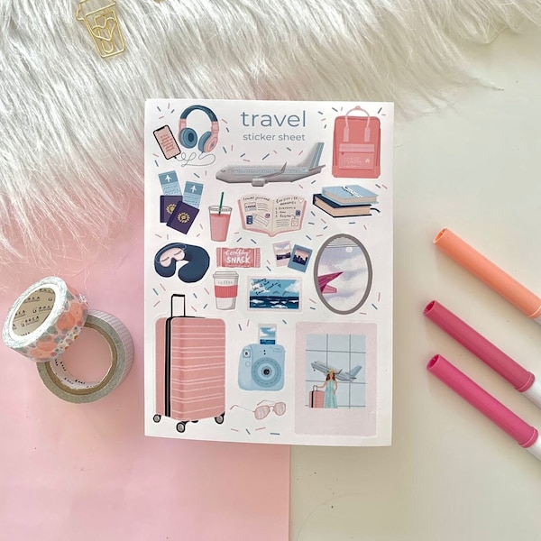 Sticker Sheet - travel | Bullet Journal Stickers, Planner Stickers, road trip Stickers, holiday aesthetic Stickers, travelling Stickers