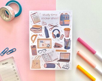 Sticker Sheet - Study time | Journal Sticker sheet, Scrapbook Stickers, School Stickers, studying Stickers Sheet, college Sticker Sheet