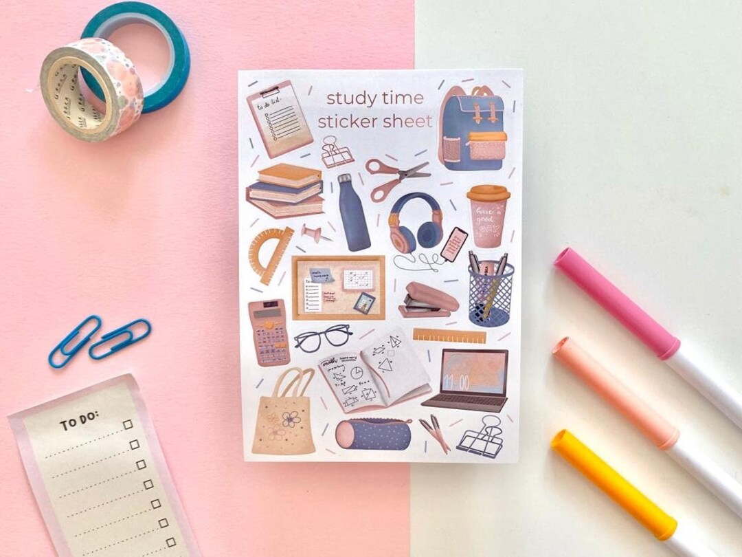 Sticker Sheet Study Time Journal Sticker Sheet, Scrapbook Stickers ...