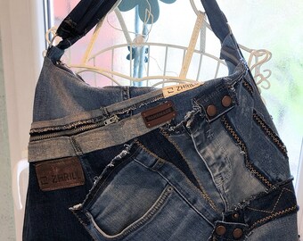 Damen Umhängetasche/Rucksack Upcycling Jeans