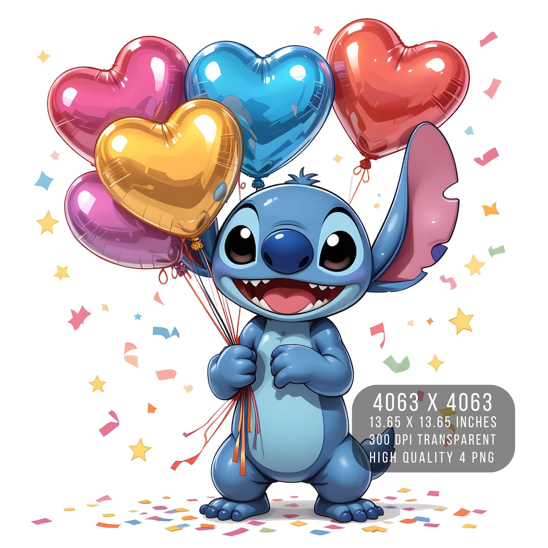 Stitch With Balloons PNG – Transparent Digital Design (4 PNG) - Etsy