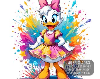 Daisy Duck Aquarelle Splash PNG – Design par sublimation (téléchargement numérique)