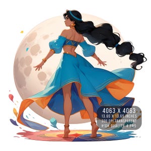 4 PNG Jasmine Aladdin Anime Style Watercolor Splash Digital design PNG file for sublimation -High Resolution -Instant Digital PNG Download