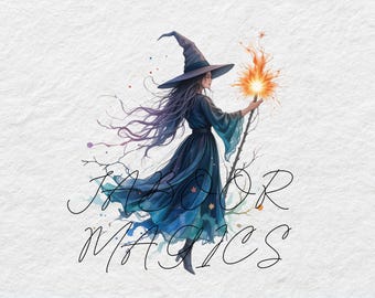 Witch Magic Clip Art Bundle, Watercolor Fantasy JPGs (Digital Download)