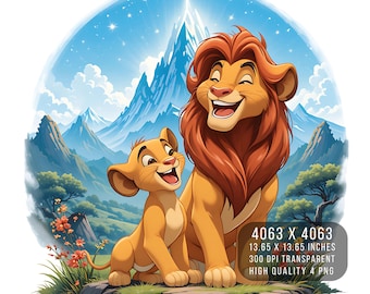 Lion King Watercolor PNG – Simba & Mufasa, Family Art (Digital Download)