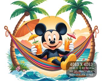 Mickey & Minnie Watercolor Splash PNG – Summer Beach Design (Digital Download)