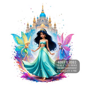 4 PNG Jasmine Princess Aladdin Watercolor Splash Digital design PNG file for sublimation -High Resolution -Instant Digital PNG Download