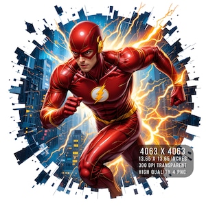 4 fichiers PNG – Fan art flash de super-héros avec verre fissuré et effet splash | Aquarelle PNG transparente pour sublimation | Téléchargement numérique