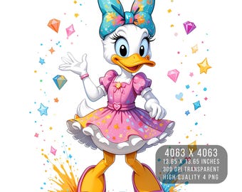 Daisy Duck Watercolor Splash PNG – Digital Design, Sublimation File