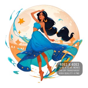 4 PNG Jasmine Aladdin Anime Style Watercolor Splash Digital design PNG file for sublimation -High Resolution -Instant Digital PNG Download