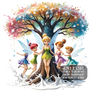 4 PNG Tinkerbell fairies Watercolor Splash  Digital design PNG file for sublimation -High Resolution -Instant Digital PNG Download