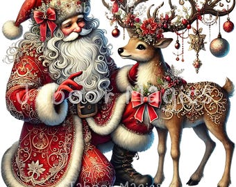 Akvarell jultomtens släde Clipart, julren PNG (digital nedladdning)