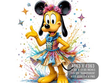 Pluto Mickey Mouse Splash – Watercolor PNG, Sublimation Design (Digital Download)