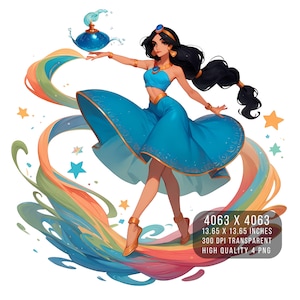 4 PNG Jasmine Aladdin Anime Style Watercolor Splash Digital design PNG file for sublimation -High Resolution -Instant Digital PNG Download