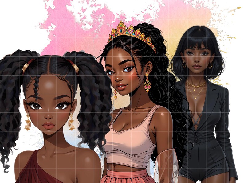 50 PNG Black Girl Clipart Bundle, Afro Chibi Graphics (digital Download ...