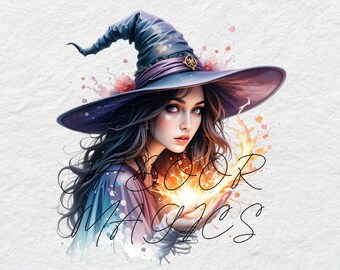 Watercolor Witch Clip Art Bundle, Junk Journaling (Digital Download)