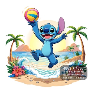 4 PNG Stitch Summer Beach  Digital design PNG file for sublimation - High Resolution -Instant Digital PNG Download