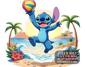Stitch Summer Beach PNG – Diseño digital, sublimación (descarga digital)