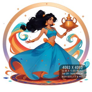 4 PNG Jasmine Aladdin Anime Style Watercolor Splash Digital design PNG file for sublimation -High Resolution -Instant Digital PNG Download