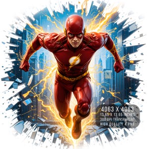 4 fichiers PNG – Fan art flash de super-héros avec verre fissuré et effet splash | Aquarelle PNG transparente pour sublimation | Téléchargement numérique