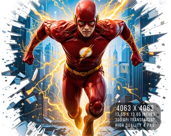 Flash-superheld fanart PNG – gebarsten glas, aquareleffect (digitale download)