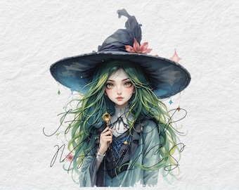 Witch Magic Watercolor Clip Art Bundle, Fantasy JPGs (Digital Download)
