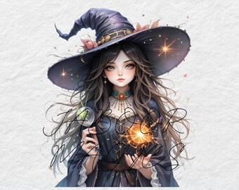 Witch Magic Clip Art Bundle, Watercolor JPGs (Digital Download)