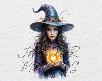 Witch Magic Watercolor Clip Art Bundle, Junk Journal, Fantasy (Digital Download)