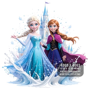 4 PNG Elsa and Anna Frozen Splash and Watercolor Digital design PNG file for sublimation - High Resolution -Instant Digital PNG Download