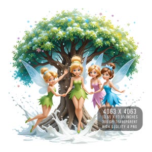 4 PNG Tinkerbell fairies Watercolor Splash  Digital design PNG file for sublimation -High Resolution -Instant Digital PNG Download