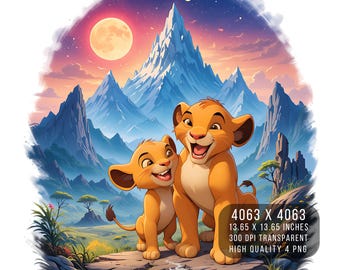 Lion King Cubs Watercolor PNG – Digital Art, Sublimation Design (Digital Download)