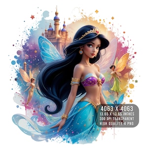 4 PNG Jasmine Princess Aladdin Watercolor Splash Digital design PNG file for sublimation -High Resolution -Instant Digital PNG Download