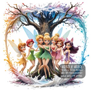 4 PNG Tinkerbell fairies Watercolor Splash  Digital design PNG file for sublimation -High Resolution -Instant Digital PNG Download