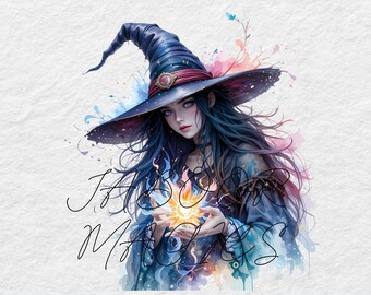 Witch Magic Watercolor Clipart Bundle, Fantasy Art (Digital Download)