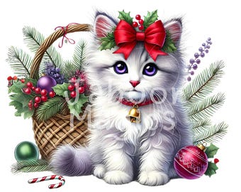 Christmas Kitten Clipart Bundle, Holiday Cats, Commercial Use (PNG Digital Download)