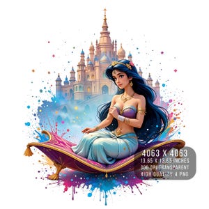 4 PNG Jasmine Princess Aladdin Watercolor Splash Digital design PNG file for sublimation -High Resolution -Instant Digital PNG Download